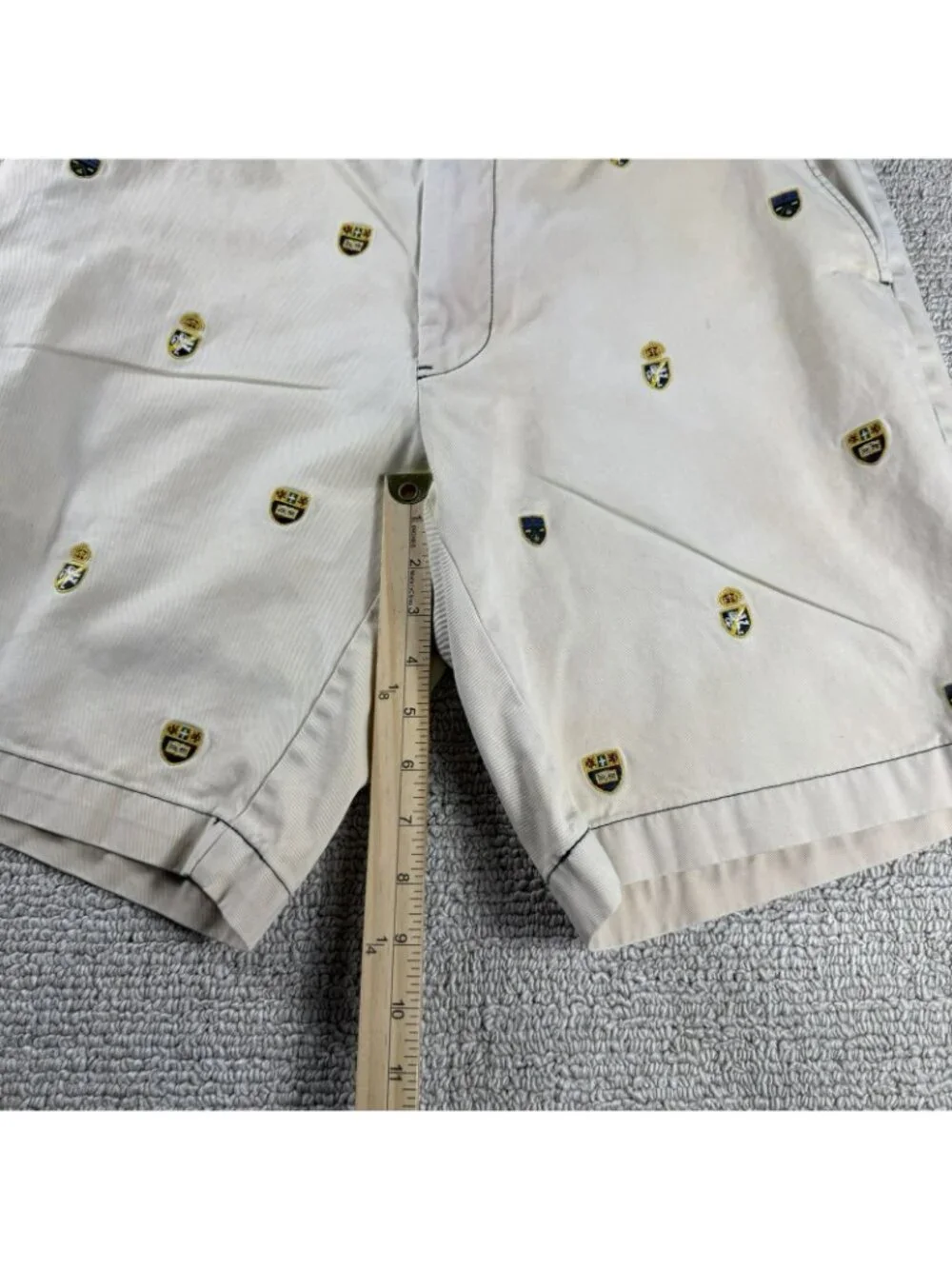 Polo Ralph Lauren Embroidered Shield Distressed Shorts Beige Men’s Size 32 x 9